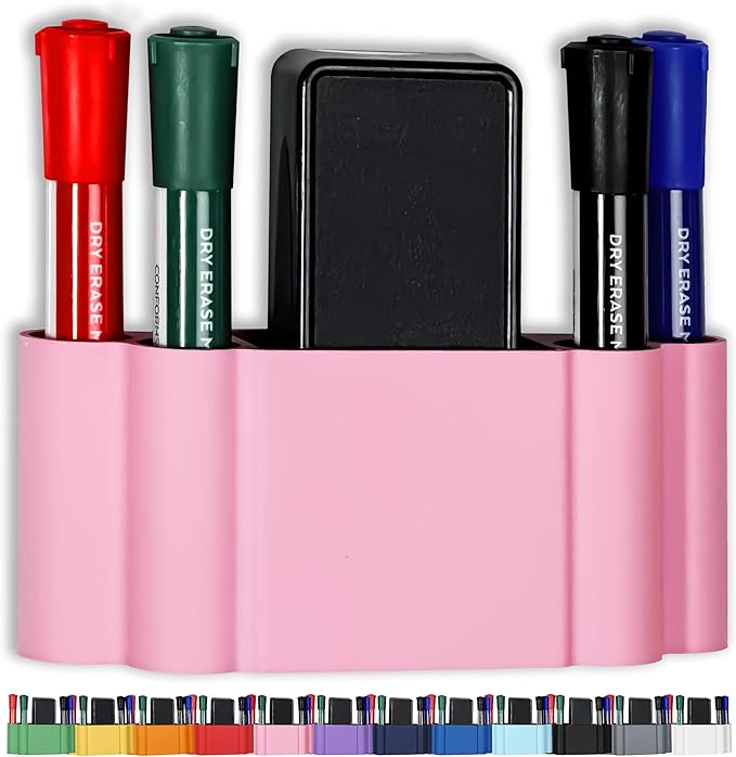 Glassboard Studio Magnetic Dry Erase Marker Holder - Super Strong for Magnetic Glass Whiteboard or Fridge - 2 Large Neodymium Magnets - No Slip Grip - Eco-Friendly PLA Plastic (Blush Pink)