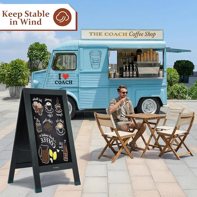 Large Sandwich A-Frame Chalkboard Sign - 40 x 20 Inches Magnetic Wooden Chalk Board for Sidewalk, Stand up Double-Sided Outdoor Easel Display for Restaurant Cafe Shop Wedding Party or Business（Black）