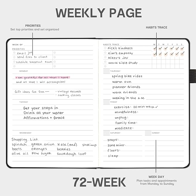 And Per Se Undated Weekly Planner 2026, A5 size Leather Hardcover Planner with Goals & Habit Tracker – ADHD Planner & Productivity Journal (Black)