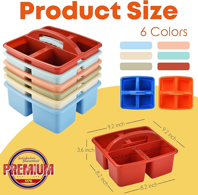 ALINK Plastic Classroom Caddy Organizer with Handle, 6-Pack 4 Compartments, Teacher Supply Storage Caddy for Classroom, Table, Desk, Office, Art Crafts - Macaroon