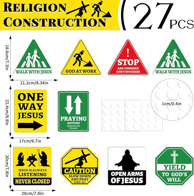 27PCS Religious Cutouts Jesus VBS Construction Traffic Road Sign for Jesus Birthday Classroom Bulletin Board Decors Sunday School God Construction Theme Bible Wall Bulletin Signs Classroom Supplies