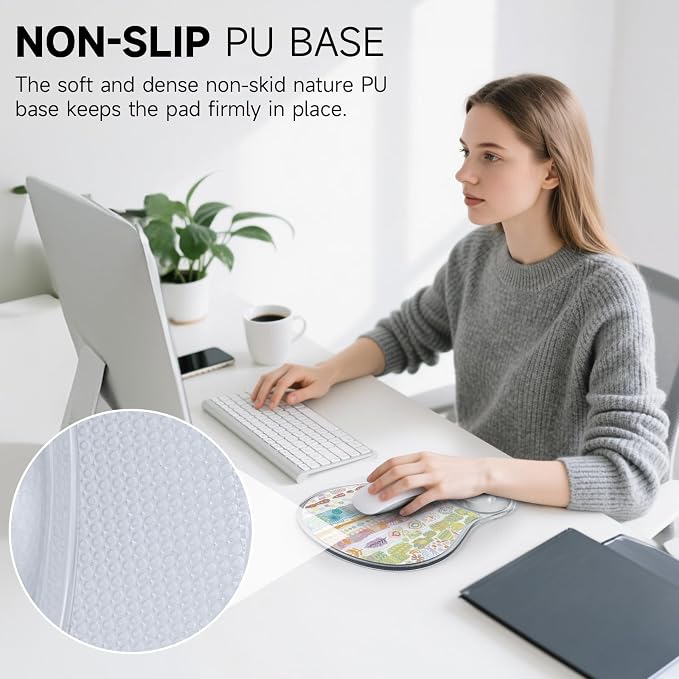 AUPET Ergonomic Mouse Pad with Gel Wrist Support – Non-Slip Mouse Mat with Comfortable Memory Gel Cushion – Relieves Wrist Pain – Designer Pattern for Home Office & Gaming (Folk Art Stripe)