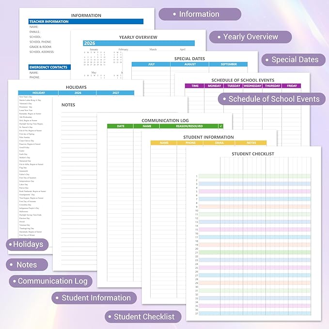 Teacher Planner 2026-2027, Jul 2026-Jun 2027 Academic Year, 8.5" x 11" Lesson Planner Book for Teachers Calendar, Spiral Bound Planners, Colorful Monthly Tabs, Hardcover, Corner Protectors - Purple