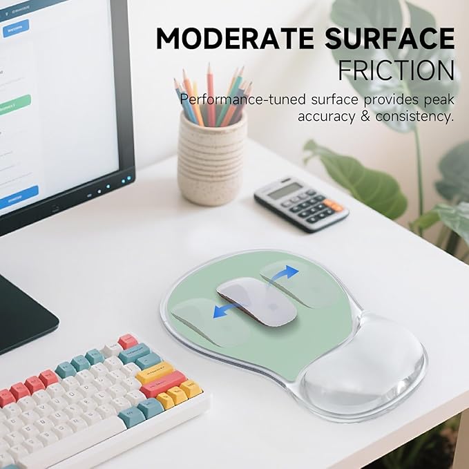 AUPET Ergonomic Mouse Pad with Gel Wrist Support – Non-Slip Mouse Mat with Comfortable Memory Gel Cushion – Relieves Wrist Pain – Designer Pattern for Home Office & Gaming (Mint Light Green)