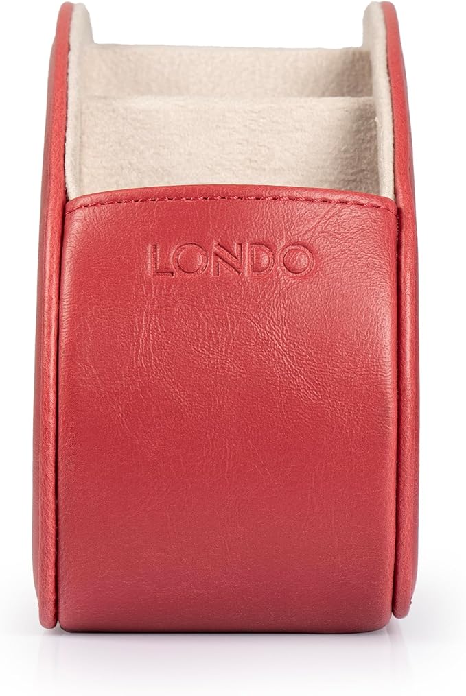 Londo Remote Control Holder with 5 Pockets - Store DVD, Blu-Ray, TV, Roku or Apple TV Remotes - PU Leather with Suede Lining - Slim, Compact Living or Bedroom Storage