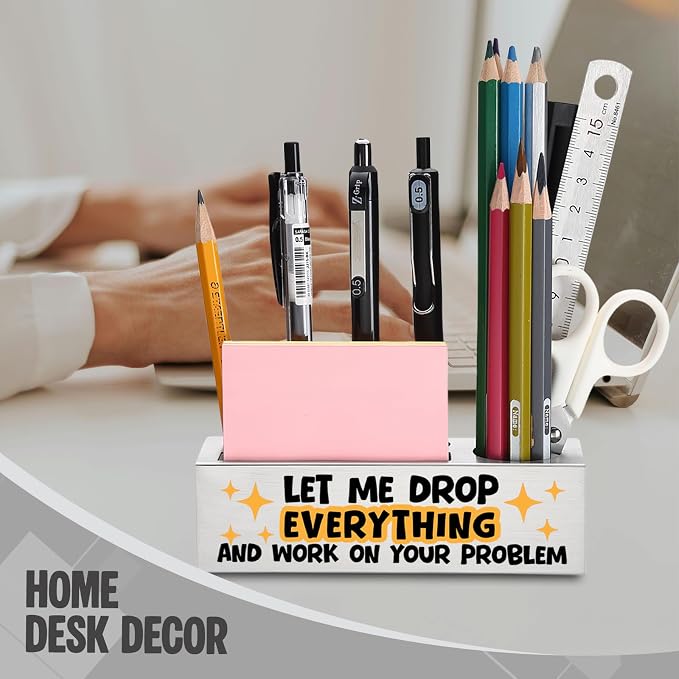 FOKCBOCM Funny Office Pen Holder with Sarcastic Message, Stainless Steel Desk Organizer Gift for Coworker, Professional Humor Workspace Decor, Work Interruption Joke Accessory-DS122