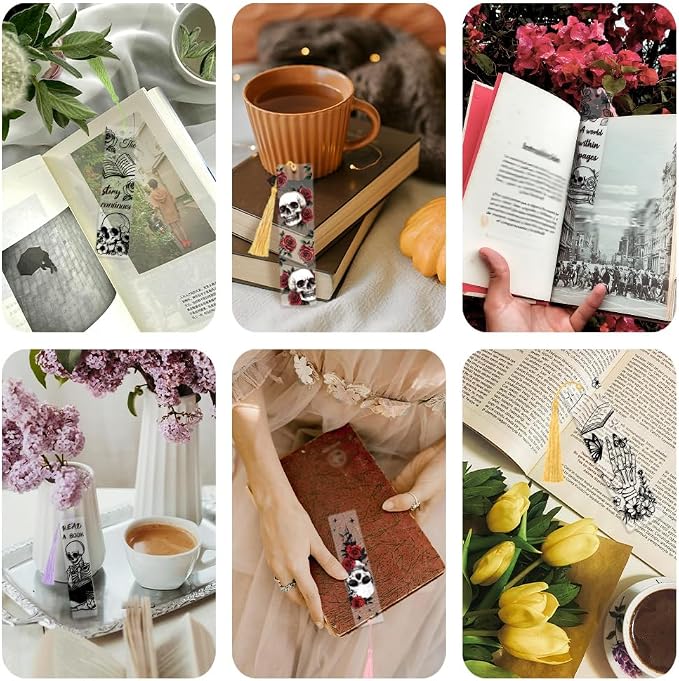 Peacoblue 30pcs UV DTF Bookmarks Transfer Stickers Wraps Skull and Flower for Women Men Reading, Waterproof Bookmarkers Decal(No Blank Bookmarks) for Acrylic Plastic Metal Blank Bookmark