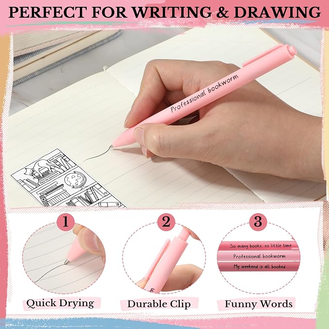 Spakon 7 Pcs Book Lovers Gifts for Readers Bookish Book Annotation Kit Aesthetic Pastel Highlighters No Bleed Gel Pens Reading Tabs Bookmark for Women Library Student Bible(Pink Series)