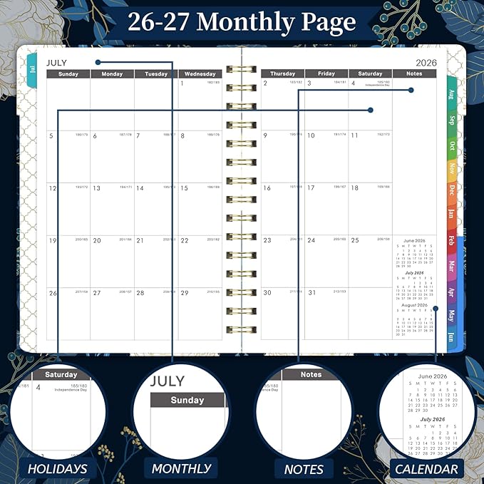 2026-2027 Appointment Book - Planner 2026-2027, Daily Hourly Planner, July 2026 - June 2027, Weekly & Monthly Planner, 6.3" x 8.5", Half Hour (30 Mins) Interval, Colorful Tabs, Thick Paper, Inner Pocket
