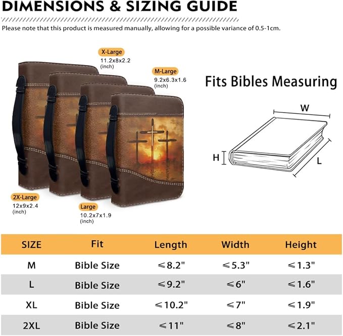 Vintage Sunrise and Cross Bible Case with Bookmark Waterproof Bible Cover Case for Women Lightweight Bible Bag with Handle Pockets Church Book Bag Brown
