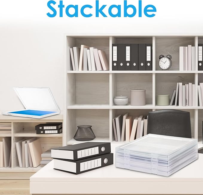 12x12 Paper Storage, 4 Pack Stackable Scrapbook Paper Containers Storage, Art Supply Storage Organizer, U-Shaped Locking Mechanism, Ideal for Office, Home, and School Document Organizer