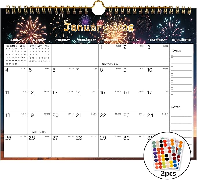 2026-2027 Wall Calendar - Includes January 2026 to June 2027, 18-Month Paper Wall Calendar 11 x 8.5 Inches.Thick Paper with Julian Dates and Block for New Year and Christmas Holidays To-dos ＆ Notes (H)