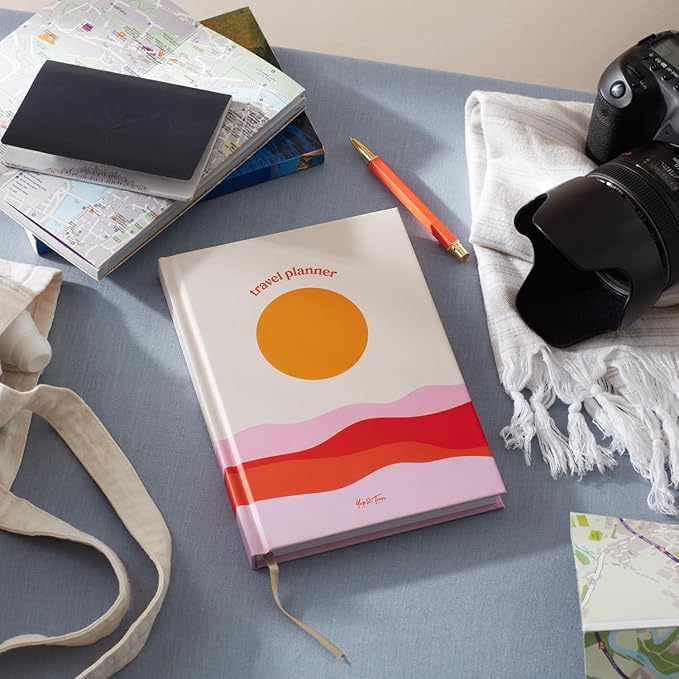 Yop & Tom Sunset Travel Planner - Vacation Planner with 6 Trips, Budget, Accommodations, Space for Journaling, Memories and More