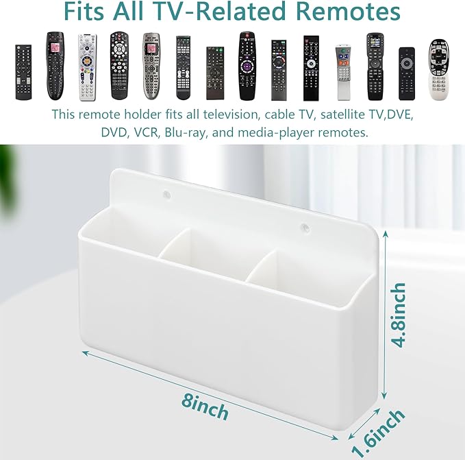 3 Slot Adjustable Remote Holder Wall Mount, Adhesive TV Remote Controller Holder, Wall Pen Holder Storage Accessories for Home Office School (2 Packs & White)