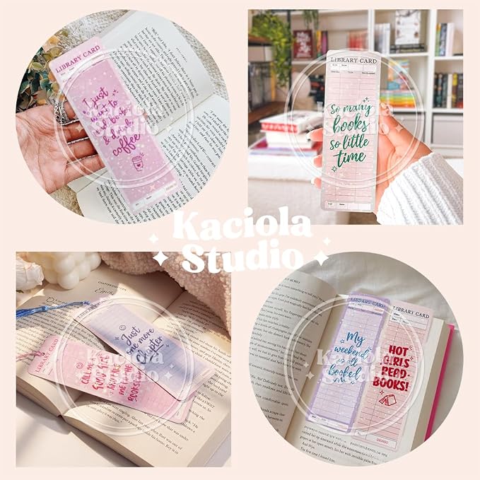 KACIOLA STUDIO 16PCS Library Card Glitter Bookmarks, Funny Bookmarks for Women, Double Sided Bookmark Bulk Booklover Gifts, Book Accessories for Reading Bookclub Party Favors