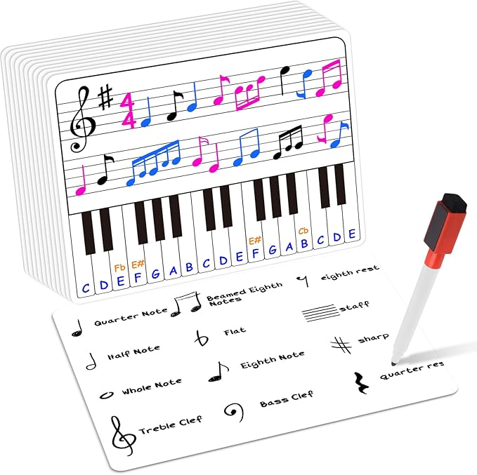12 Pack Keyboard Practice Dry Erase Flash Card, 11”x14” Music Staff Sheets Chart Portable White Board for Music Teacher Supplies Wishlist Student Classroom Must Haves Piano Learning