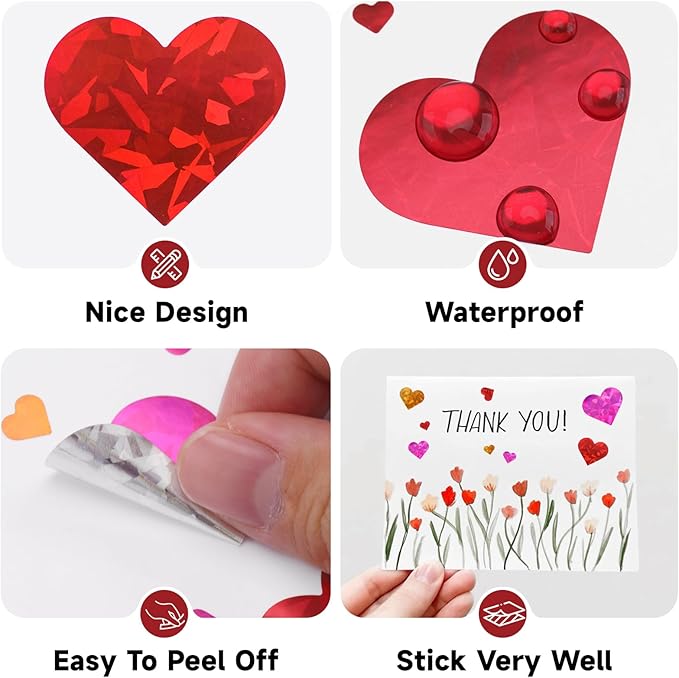 Anwyll 3000Pcs Heart Stickers - 1/2Inch Holographic Colored Heart Stickers Tiny Mini Small Heart Shape Sticker Self Adhesive Happy Valentines Day Heart Love Sticker for Envelope Card Crafts Gift Wrap