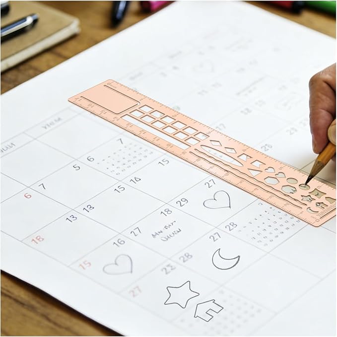 Metal Bookmark Ruler for Journals, Habit Tracker, Drawing Measuring Tools, Planner Stencils, Stainless Steel Template for Reading