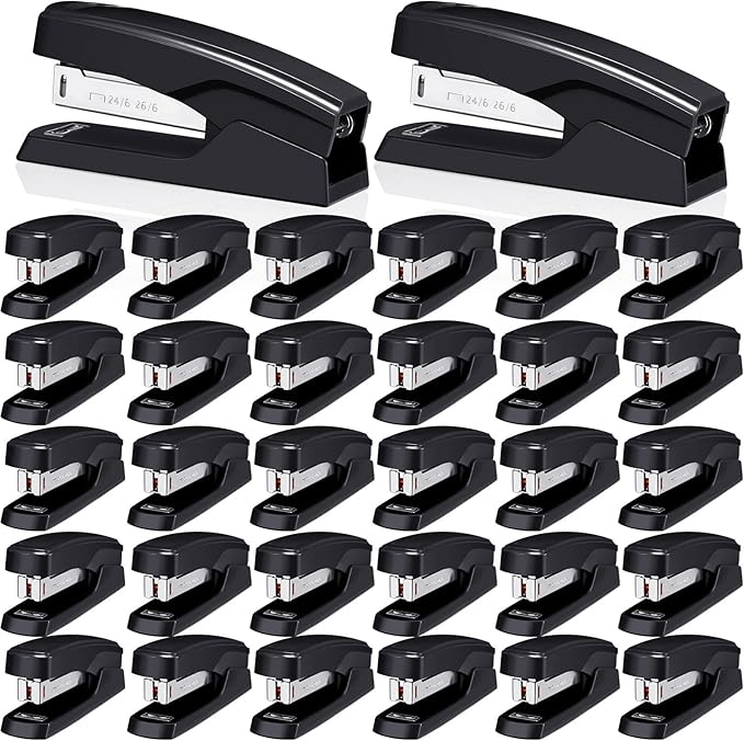 Desktop Stapler School College Office Supplies Portable Durable Staplers for Desk Accessories Heavy Duty Stapler with 25 Sheet Capacity for Home Classroom Office Teacher (Black, 30 Pcs)