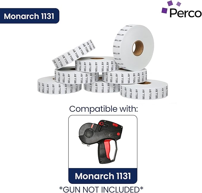 Perco Sell BY Labels for Monarch 1131 Price Gun - Buy 2 Sleeves Get 1 Free! 24 Rolls, 60,000 Labels - with Bonus Ink Rolls