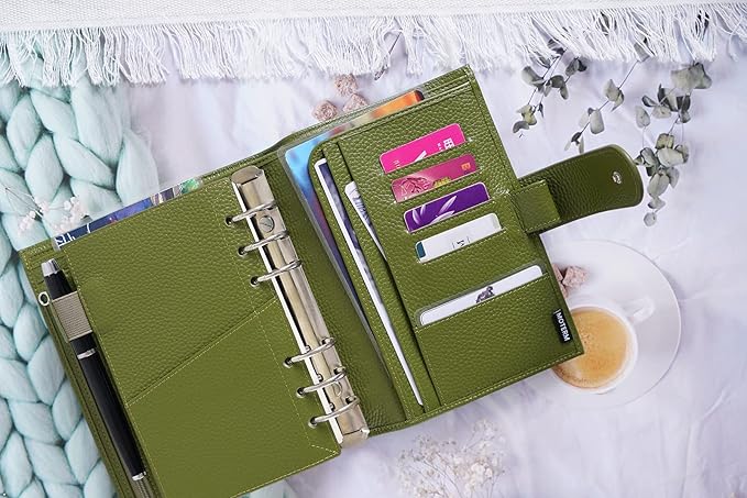 Moterm Personal Luxe Rings Planner - Genuine Leather Binder Organizer (Pebble-Olive, 30mm Ring)