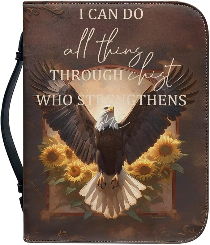 Bible Covers for Women Bible Holder Case Large Size with Handle Eagle Sunflower Monogram Waterproof Bible Protector PU Leather Bible Organizer Bag for Men