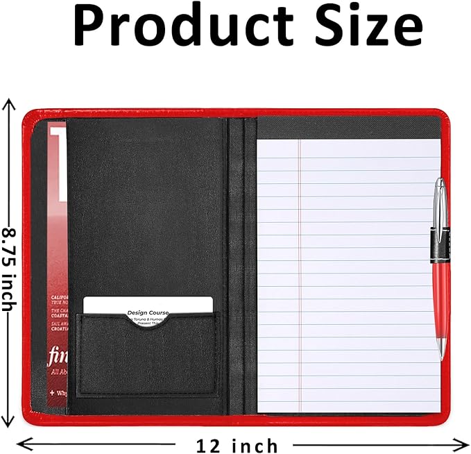 Mini Padfolio/Junior Portfolio Folder Case, Business A5 Binder Organizer Notepad for Men Women, 5 x 8 Writing Pad Included, Red