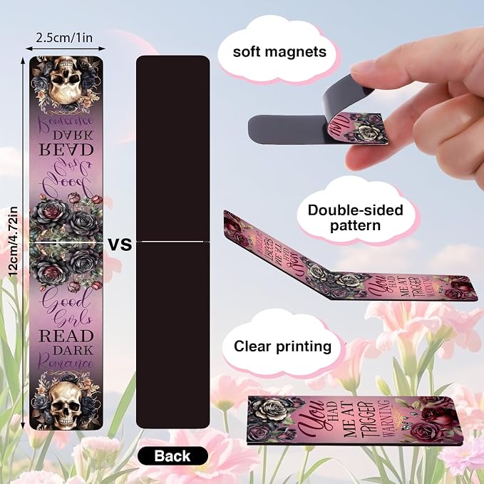 Dark Romance Magnetic Bookmarks Gifts - Wxiben 30 Pcs Romance Merch Magnet Book Page Markers Skull Roses Bookmark Clips Gift for Home Book Lovers Students Teacher School Reading Office Supplies