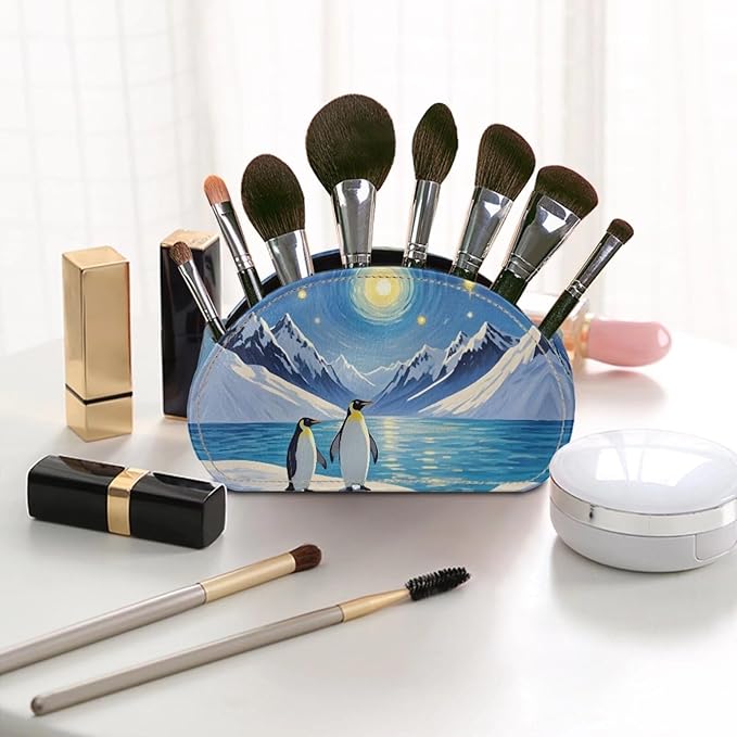 Forchrinse Penguin Ice Ocean Remote Control Holder with 5 Compartments-PU Leather Remote Caddy Desktop Organizer Storage for Remote Controllers,Office Supplies
