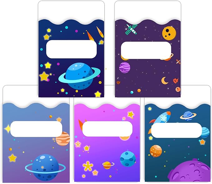 50 Pcs Space Theme Library Pockets,3.5 x 5 Inches Class Library Jobs Pocket Bulletin Board Chart Set for Holiday Plan Book Classroom Back to School Supplies