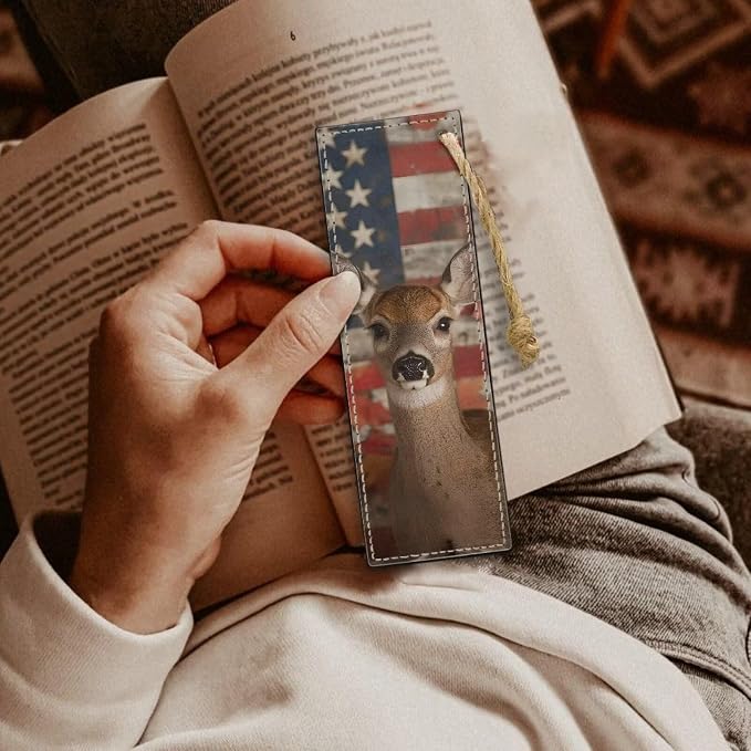 Book Marks for Book for Women Vintage Deer American Flag 2PCS Bookmarks with String Portable Bookmarks