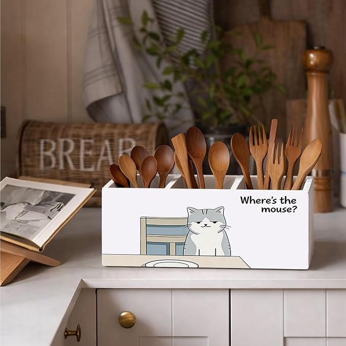 Funny Cat Pen Holder, Desk Organizer, “Where’s the Mouse?” Cute Cat Desk Storage for Pens, Pencils, Markers, Scissors – Great Gift for Kids, Cat Lovers, Students, Teachers