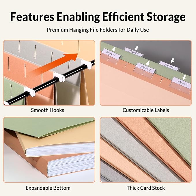 SUNEE Hanging File Folders, Pastel Colors - 75 Pack, Colored File Folders Letter Size with 1/5-Cut Tabs, Ideal for Organizing Home and Office Documents