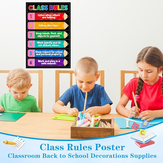 D4DREAM Classroom Rules Poster - 11.2''x16.5'' Colorful Classroom Educational Poster Teacher Must Haves for Classrooms Elementary Preschool Kindergarten Decorations Back to School Teacher Supplies