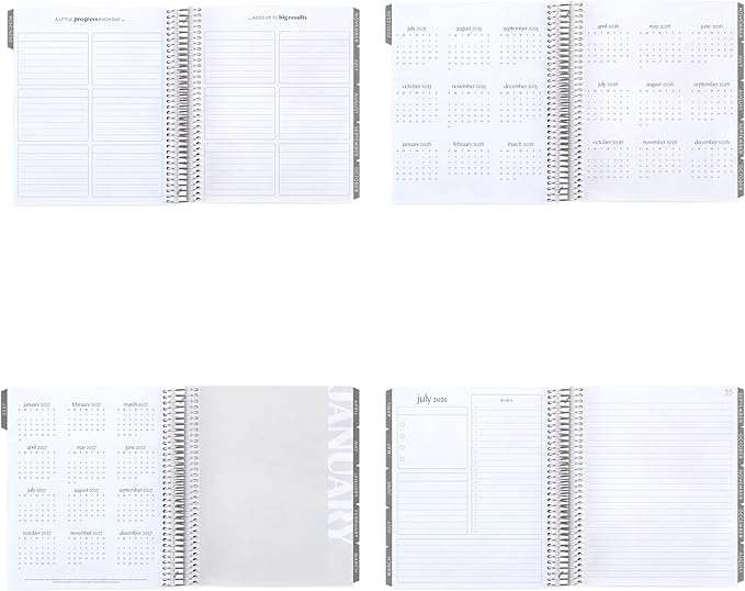 7x9 Coiled Life Planner (January 2026 - December 2026) - Bouquet classic cover, horizontal layout, Minimal theme, platinum coil