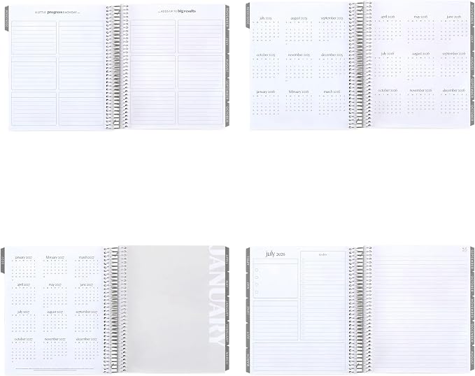7x9 Coiled Life Planner (January 2026 - December 2026) - Bouquet classic cover, horizontal layout, Minimal theme, platinum coil