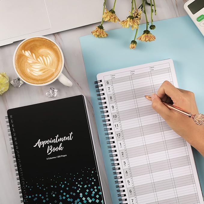 Appointment Book – Undated Salon Appointment Book, Daily＆Hourly Schedule Book with 200 Pages, 6 AM - 9 PM, 15 Minute Intervals Day Planner, 6’’ x 11.5’’, 3 Column, Twin-Wire Binding, Hardcover