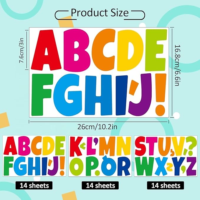 Large Letter Stickers Bulletin Boards Letters Alphabet Stickers Vinyl Self Adhesive Sticker Letters for Poster Bulletin Boards Window Door Mailbox Crafts Classroom Home Decor(Colorful,3 Inch)