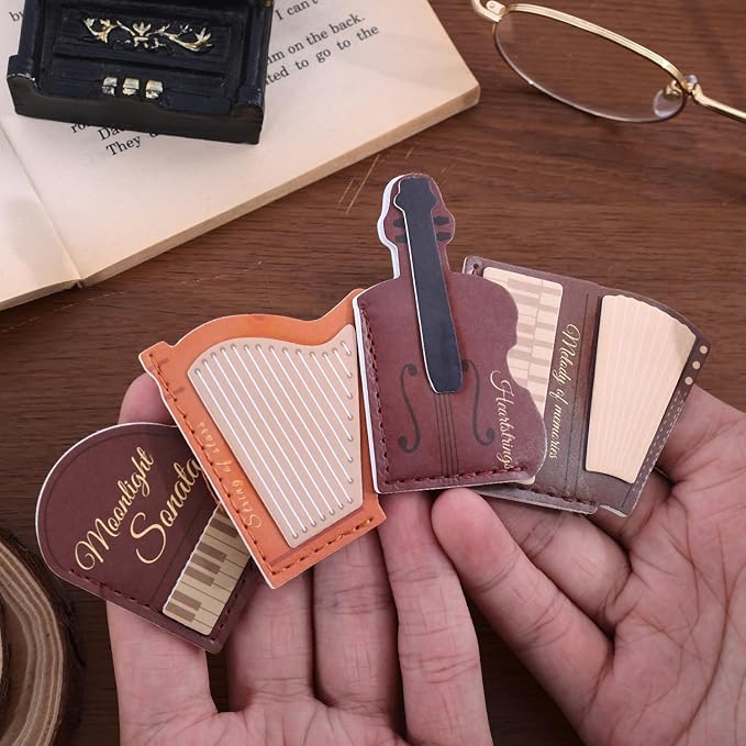 4PCS Leather Musical Instrument Bookmarks，Cute Corner Book Marks Sets for Reading，Art Read Lover Gifts for Women Men Girls Kids Reader，Pretty Book Markers for Reading, Aesthetic Gifts for Planner