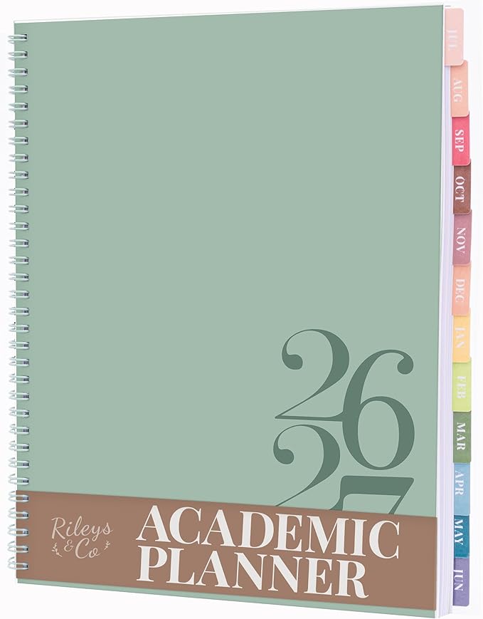 Rileys Academic Planner 2026-2027, Daily, Weekly & Monthly Planner, July 2026 - June 2027, Student Notes Pages, Twin-Wire Binding, Weekly Agenda for School & Work (8.5 x 11-Inches, Classic, Green)