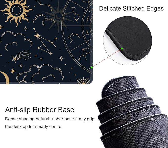 Zodiac Wheel XL Black Gaming Mousepad, Large 31.5''X 11.8'' Deskpad, Desk Mat with Cute Design, Perfect for Laptop, Computer Keyboard, Mouse