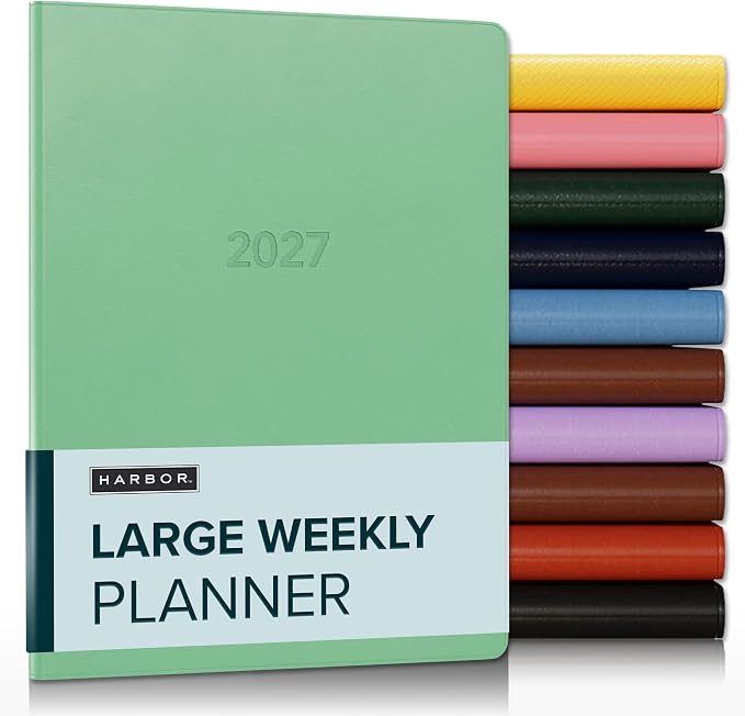 Harbor Large Weekly Monthly Planner 2027, Calendar Planner & Notebook - Durable Faux Leather, 192 Pages, Softcover & Book Bound - Cambridge Jade - 9.75x7.5"