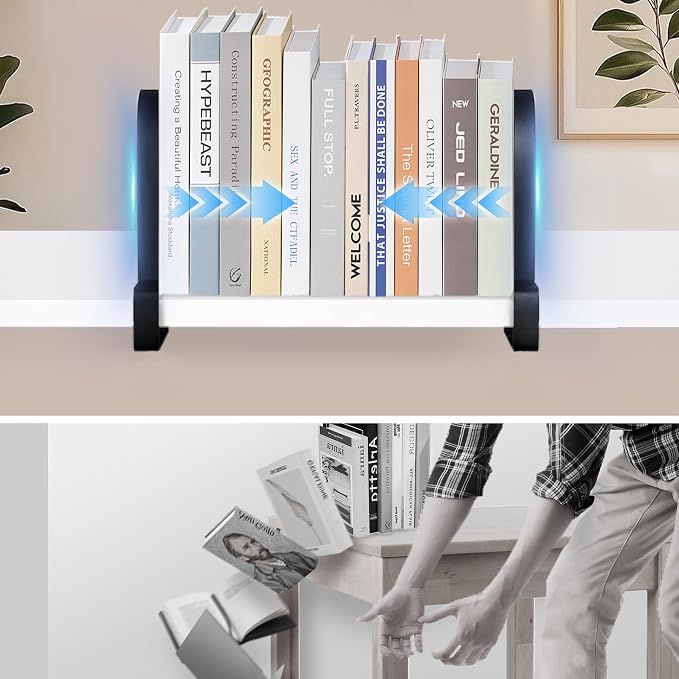 AJART Book Ends for Shelves: Black Heavy Duty Bookends - Metal Clamp Book Organizer Storage Holders (Matte Black)