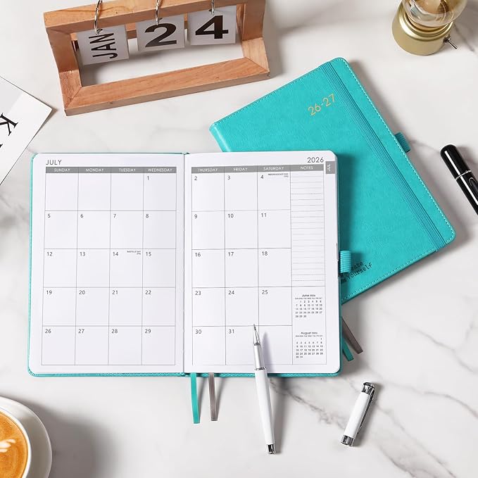 2026-2027 Planner - Academic Planner 2026-2027 Weekly Monthly Planner, July 2026 - June 2027, 5.7'' x 8.4'', Thick Paper, Leather Cover, Pen Holder, Back Pocket, Perfect Daily Organizer - Green