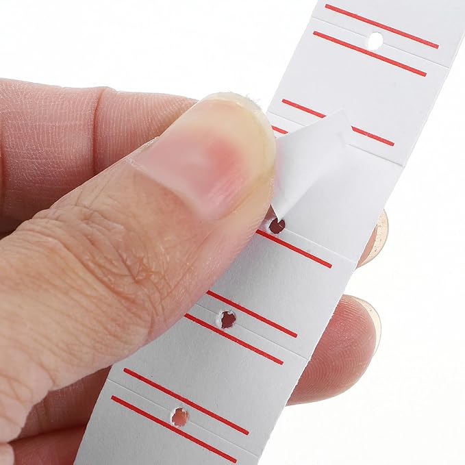 SECFOU 5000pcs Adhesive Cost Tag Paper with Double Red Stripes for Price Gun Labeler, Market Price Sticker Rolls Compatible with Pricing Machines for Retail and Supermarket Use