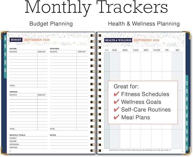 FAMILY PLANNER ORGANIZER – 8.5" x 11" Weekly & Monthly Calendar (May 2026-Jun 2026). 5+ People, Meal Planning, Budgeting, Habit Tracker – Hardcover, Household Schedule Organizer for Parents, Kids, & Caregivers (Navy Gold Numbers)
