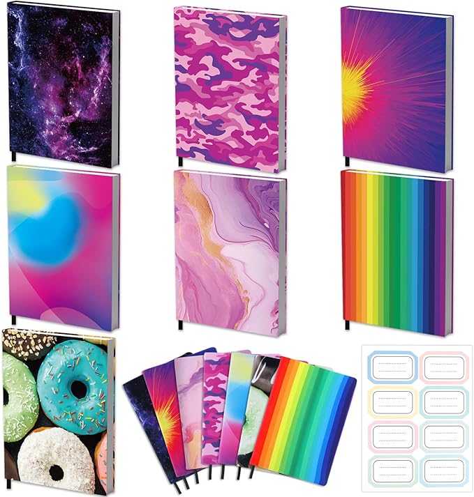 Jumbo Book Covers 7 Pack Reusable Fabric Book Cover Protective Book Covers 9x11inch Colorful Stretchable Book Sleeve Cover with Label Sticker for Most Hardcover Books Up to 10x12.5inch