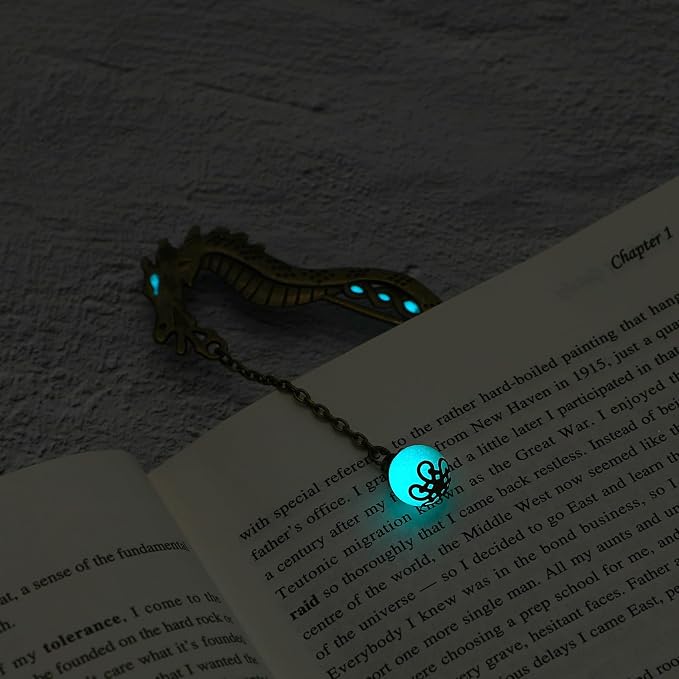 Jeffdad Dragon Bookmark, Fantasy Bookmark Gifts Glow in The Dark, Metal Bookmarks for Book Lovers, Cool Bookmarks Gifts for Women Men(Bronze Dragon and Ball)