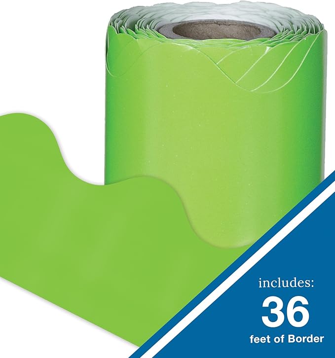 Carson Dellosa 36Ft of Lime Green Bulletin Board Borders, 13 Strips of Neon Scalloped Trim for Rolling Whiteboard, Cork and Posterboard, Party, Office Decorations, and Classroom Decor