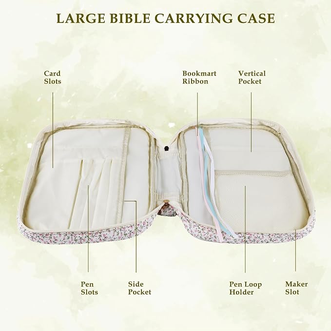 Allinside Bible Cover Case for Women - Cute Bible Carrying Bag with Waist Strap & Greeting Card | Lightweight Bible Cover for Daily Devotion, Church & Travel - Perfect Christian Gift for Her